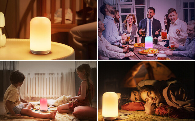 Wiederaufladbares LED-Nachtlicht mit 12 SMD LED, Warmweiß + RGB 7 Farben, Stufenlose Dimmung 1W 5V-1A ABS+Metall für Schlafzimmer Kinderzimmer - image 1