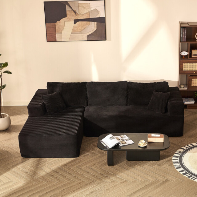 Ochama 272 cm L-Shaped Modular Sectional Sofa,Set of Deep Seat Boneless Couch, Sofa Bed for Living Room Bedroom – No Assembly Required, Black - image 1