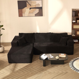 Ochama 272 cm L-Shaped Modular Sectional Sofa,Set of Deep Seat Boneless Couch, Sofa Bed for Living Room Bedroom – No Assembly Required, Black - thumbnail 1