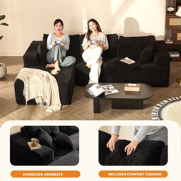 Ochama 272 cm L-Shaped Modular Sectional Sofa,Set of Deep Seat Boneless Couch, Sofa Bed for Living Room Bedroom – No Assembly Required, Black - thumbnail 6