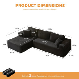 Ochama 272 cm L-Shaped Modular Sectional Sofa,Set of Deep Seat Boneless Couch, Sofa Bed for Living Room Bedroom – No Assembly Required, Black - thumbnail 4