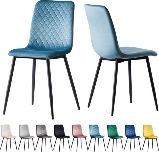 mcc direct Set of 2 Designer Velvet Fabric Dining Chairs Metal Legs Lexi Chairs (Light Blue) - image 1