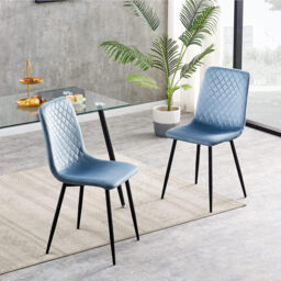 mcc direct Set of 2 Designer Velvet Fabric Dining Chairs Metal Legs Lexi Chairs (Light Blue) - thumbnail 6