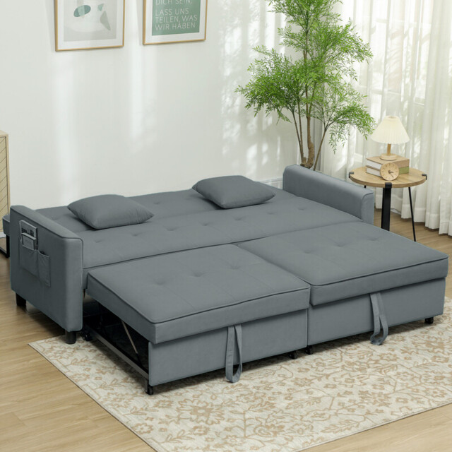 Homcom Sofa Bed 3 Seater Fold Out with 2 Cushions Grey - image 1