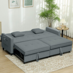 Homcom Sofa Bed 3 Seater Fold Out with 2 Cushions Grey