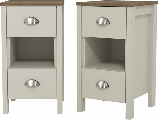 Galano Gemma 2pcs Bedside Table – Stylish 2 Drawer Side Tables with Storage – Storage Cabinets for Bedroom, Hallway, or Entryway – Light Grey/Oak - image 1