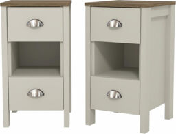 Galano Gemma 2pcs Bedside Table – Stylish 2 Drawer Side Tables with Storage – Storage Cabinets for Bedroom, Hallway, or Entryway – Light Grey/Oak - thumbnail 1