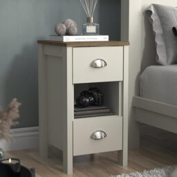 Galano Gemma 2pcs Bedside Table – Stylish 2 Drawer Side Tables with Storage – Storage Cabinets for Bedroom, Hallway, or Entryway – Light Grey/Oak - thumbnail 3