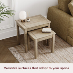 Vida Designs Side Tables Nested Panama Solid Pine Natural Oak 2pcs - thumbnail 5