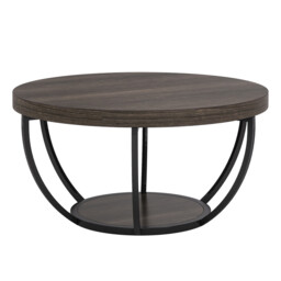 LANTINE Round Coffee Table, 80cm Wooden 2-Tier Circle Coffee Table with Storage Shelves, Modern Accent Cocktail Table Center Table for Living Room, Grey - thumbnail 4