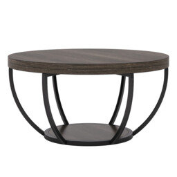 LANTINE Round Coffee Table, 80cm Wooden 2-Tier Circle Coffee Table with Storage Shelves, Modern Accent Cocktail Table Center Table for Living Room, Grey - thumbnail 3
