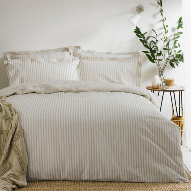 Yard Duvet Cover Set Hebden Stripe 100% Cotton Natural Double - image 1