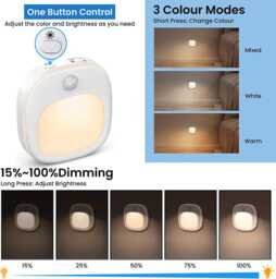 2er Pack Wiederaufladbares Nachtlicht mit Bewegungserfassung, 3 Farbtemperaturen 5-stufige Dimmung, SMD LED 0,5W 5V-1A ABS+Metall für Schlafzimmer Babyzimmer - thumbnail 7
