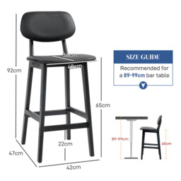 HOMCOM Bar Stools Faux Leather Black 2pcs - thumbnail 2