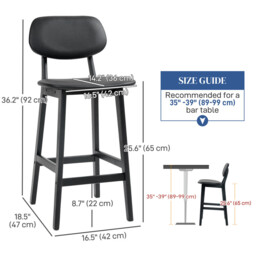 HOMCOM Bar Stools Faux Leather Black 2pcs - thumbnail 7
