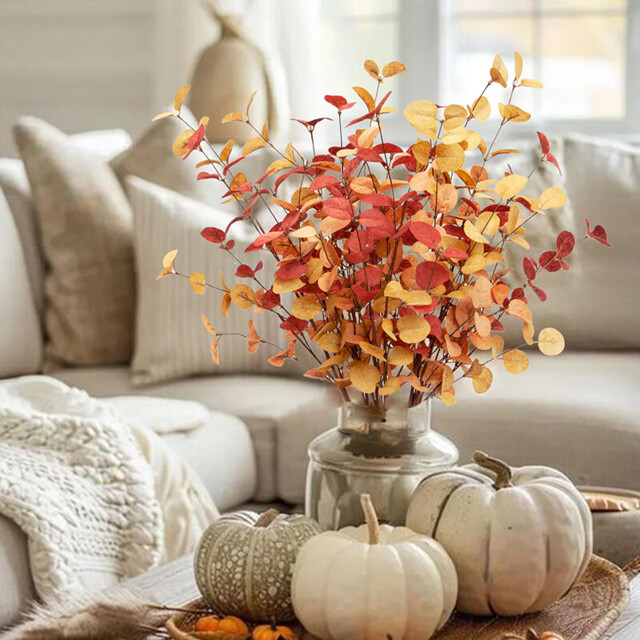 Yuejia 3Pcs 27.5in/70cmArtificial Eucalyptus Stems Fall Decorations with Fall Eucalyptus Leaves Autumn Decorations for Office and Home Artificial Plants for Floral Arrangement - image 1