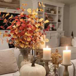 Yuejia 3Pcs 27.5in/70cmArtificial Eucalyptus Stems Fall Decorations with Fall Eucalyptus Leaves Autumn Decorations for Office and Home Artificial Plants for Floral Arrangement - thumbnail 4