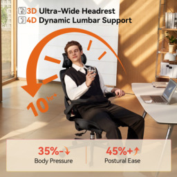 SIHOO B100 Ultra Ergonomic Office Chair， Mesh Office Chair with Adaptive Lumbar Support， Computer Chair with Wide Headrest， Desk Chair with 360° Rotatable Flip-Up Armrests， Ebony - thumbnail 7