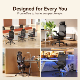 SIHOO B100 Ultra Ergonomic Office Chair， Mesh Office Chair with Adaptive Lumbar Support， Computer Chair with Wide Headrest， Desk Chair with 360° Rotatable Flip-Up Armrests， Ebony - thumbnail 3