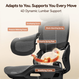 SIHOO B100 Ultra Ergonomic Office Chair， Mesh Office Chair with Adaptive Lumbar Support， Computer Chair with Wide Headrest， Desk Chair with 360° Rotatable Flip-Up Armrests， Ebony - thumbnail 4