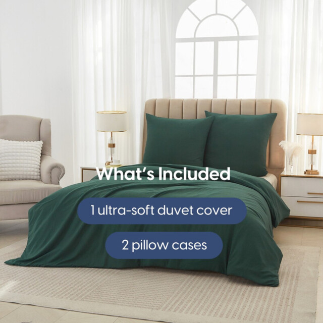 Meeallhome  Washed Brushed Duvet Cover Set 260*220cm/60*80cm*2  dark green - image 1