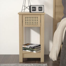 Galano Gio Bedside Table – Stylish Bedside with Rattan Effect – Slim Drawer Side Table with Storage – Cabinet for Bedroom, Hallway or Entryway – Oslo Oak - thumbnail 5