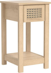 Galano Gio Bedside Table – Stylish Bedside with Rattan Effect – Slim Drawer Side Table with Storage – Cabinet for Bedroom, Hallway or Entryway – Oslo Oak - thumbnail 1