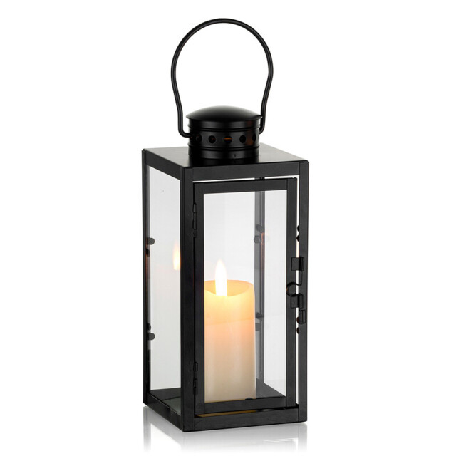 Black Lanterns Decorative Indoor: 9.5 inch Hanging Wedding Hurricane Lantern with Clear Glass Farmhouse Candle Holder for Living Room Front Porch Table Mantle Garden Wall Decorations - image 1