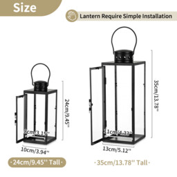 Black Lanterns Decorative Indoor: 9.5 inch Hanging Wedding Hurricane Lantern with Clear Glass Farmhouse Candle Holder for Living Room Front Porch Table Mantle Garden Wall Decorations - thumbnail 7
