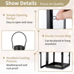 Black Lanterns Decorative Indoor: 9.5 inch Hanging Wedding Hurricane Lantern with Clear Glass Farmhouse Candle Holder for Living Room Front Porch Table Mantle Garden Wall Decorations - thumbnail 4