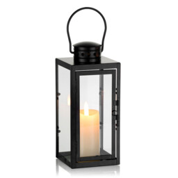 Black Lanterns Decorative Indoor: 9.5 inch Hanging Wedding Hurricane Lantern with Clear Glass Farmhouse Candle Holder for Living Room Front Porch Table Mantle Garden Wall Decorations - thumbnail 1