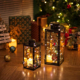 Black Lanterns Decorative Indoor: 9.5 inch Hanging Wedding Hurricane Lantern with Clear Glass Farmhouse Candle Holder for Living Room Front Porch Table Mantle Garden Wall Decorations - thumbnail 6