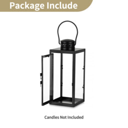Black Lanterns Decorative Indoor: 9.5 inch Hanging Wedding Hurricane Lantern with Clear Glass Farmhouse Candle Holder for Living Room Front Porch Table Mantle Garden Wall Decorations - thumbnail 5