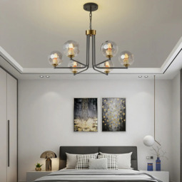 Homary Black & Gold Sputnik Glass Chandelier 6-Light Ceiling Light Adjustable Height - thumbnail 2