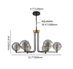 Homary Black & Gold Sputnik Glass Chandelier 6-Light Ceiling Light Adjustable Height - thumbnail 6