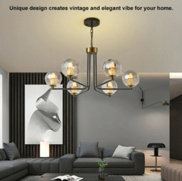 Homary Black & Gold Sputnik Glass Chandelier 6-Light Ceiling Light Adjustable Height - thumbnail 7