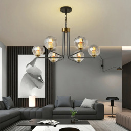 Homary Black & Gold Sputnik Glass Chandelier 6-Light Ceiling Light Adjustable Height - thumbnail 4