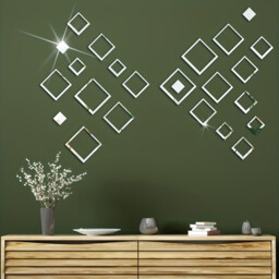 24pcs PVC mirror-finish hollowed-out rectangular acrylic stickers, self-adhesive, waterproof, removable.silver - thumbnail 3