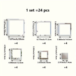24pcs PVC mirror-finish hollowed-out rectangular acrylic stickers, self-adhesive, waterproof, removable.silver - thumbnail 5