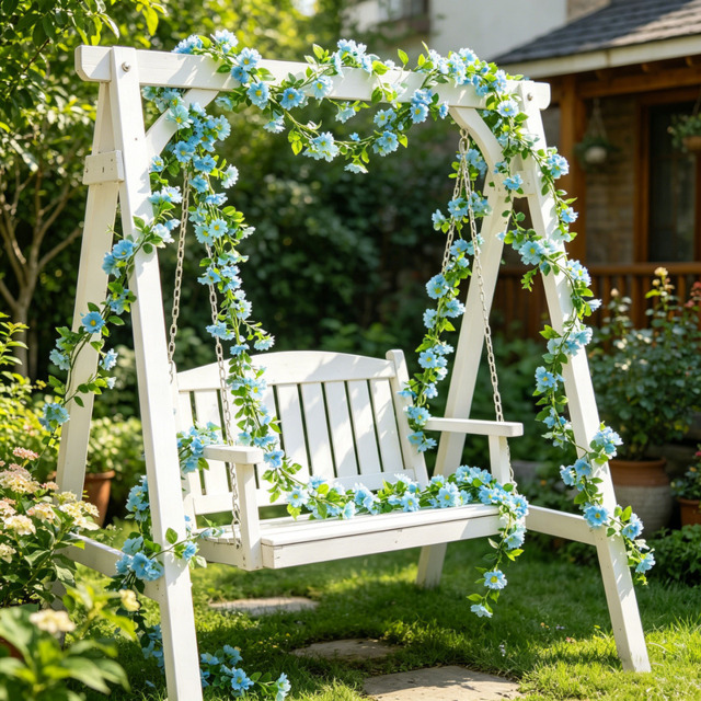 Yuejia2Pcs 6.56ft/2mArtificial Daisy Flowers Vine Silk Wildflower Garland Spring Fake Flower Vine Hanging Ivy Blue Daisy Flowers Green Leaves for Wall Party Wedding Arch Floral Decor Home Indoor Outdoor Ceremony(blue) - image 1