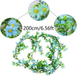 Yuejia2Pcs 6.56ft/2mArtificial Daisy Flowers Vine Silk Wildflower Garland Spring Fake Flower Vine Hanging Ivy Blue Daisy Flowers Green Leaves for Wall Party Wedding Arch Floral Decor Home Indoor Outdoor Ceremony(blue) - thumbnail 6