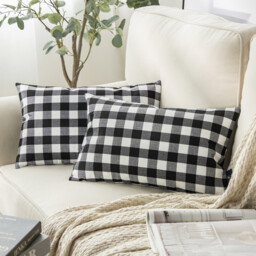 PHANTOSCOPE Encasa XO Cushion Covers 2 pcs set (30x50 cm) - Buffalo Black Checks - Decorative Large Square Colourful Washable Eco - Cotton, Throw Pillow Cases for Living Room, Sofa, Bedroom, Home & Hotel