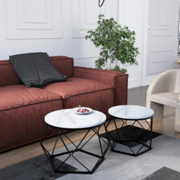 Vida Designs Side Tables Nested Brooklyn Geometric Marble Effect/Black 2pcs - thumbnail 4