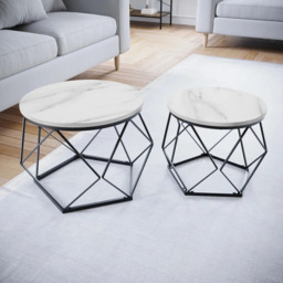 Vida Designs Side Tables Nested Brooklyn Geometric Marble Effect/Black 2pcs - thumbnail 1