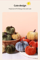 Marrybox Fall Decorative Pumpkins Plush Velvet Effect Rust/Oche/Green 12pcs - thumbnail 3