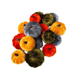 Marrybox Fall Decorative Pumpkins Plush Velvet Effect Rust/Oche/Green 12pcs - thumbnail 1