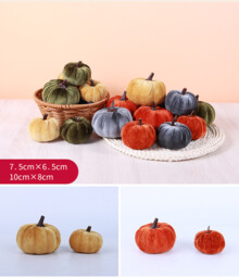 Marrybox Fall Decorative Pumpkins Plush Velvet Effect Rust/Oche/Green 12pcs - thumbnail 5