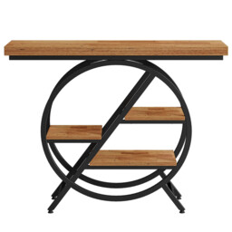 LANTINE Console Table, 100 cm, Thick Top Industrial Coffee Table, Side Tables with Geometric Metal Frame, for Living Room, Entrance, Rustic Brown - thumbnail 3