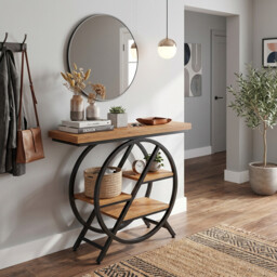 LANTINE Console Table, 100 cm, Thick Top Industrial Coffee Table, Side Tables with Geometric Metal Frame, for Living Room, Entrance, Rustic Brown - thumbnail 4