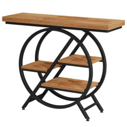 LANTINE Console Table, 100 cm, Thick Top Industrial Coffee Table, Side Tables with Geometric Metal Frame, for Living Room, Entrance, Rustic Brown - thumbnail 2